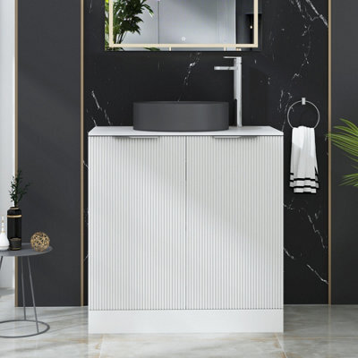 Royal Bathrooms Evora 800mm Matt White Fluted Floor Standing Countertop Vanity Unit 2 Door With Art Round Basin - image 1
