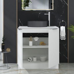 Royal Bathrooms Evora 800mm Matt White Fluted Floor Standing Countertop Vanity Unit 2 Door With Art Round Basin - thumbnail 3