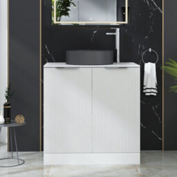 Royal Bathrooms Evora 800mm Matt White Fluted Floor Standing Countertop Vanity Unit 2 Door With Art Round Basin - thumbnail 1