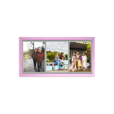 AK Frames 16X8 Pastel Pink Sleek Multi Photo Frame With Silver Mount - Holds 3 Apertures (3X) 7X5 Photos - image 1