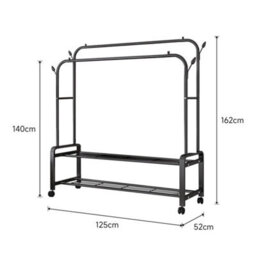 Mobile Double Clothes Rail Garment Display Rack W/ 2Tier Storage Shelf & Hooks - thumbnail 2