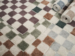 Chester Living Room Shaggy Area Rug Modern - Contemporary Checkered Design - Hallway Runner Indoor Rug Lilac 60X220 Cm - thumbnail 8