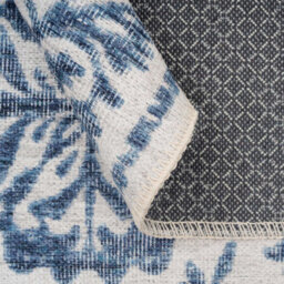 Loomed Blue White Floral Bordered Washable Non Slip Rug 200X290Cm - thumbnail 7