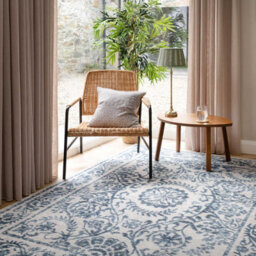 Loomed Blue White Floral Bordered Washable Non Slip Rug 200X290Cm - thumbnail 2