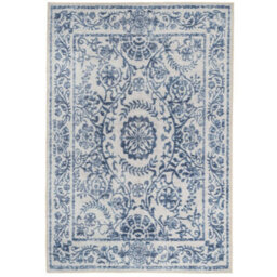 Loomed Blue White Floral Bordered Washable Non Slip Rug 200X290Cm - thumbnail 1