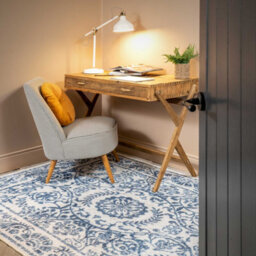 Loomed Blue White Floral Bordered Washable Non Slip Rug 200X290Cm - thumbnail 4