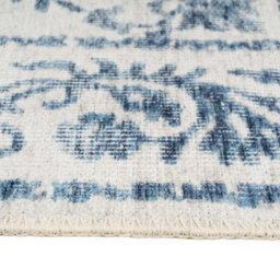 Loomed Blue White Floral Bordered Washable Non Slip Rug 200X290Cm - thumbnail 8