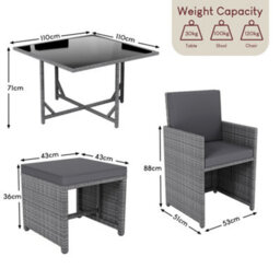 Lassic Vida Designs 8 Seater Rattan Garden Bistro Set With Outdoor Table And Chairs, Stool, Grey - thumbnail 4
