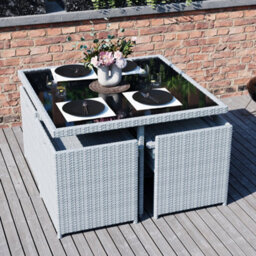 Lassic Vida Designs 8 Seater Rattan Garden Bistro Set With Outdoor Table And Chairs, Stool, Grey - thumbnail 3