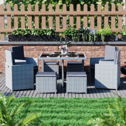 Lassic Vida Designs 8 Seater Rattan Garden Bistro Set With Outdoor Table And Chairs, Stool, Grey - thumbnail 2