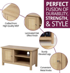 Hallowood Furniture Newquay Oak Effect Small Tv Stand With Real Rattan Front - thumbnail 2