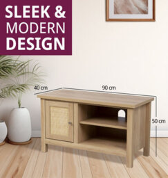 Hallowood Furniture Newquay Oak Effect Small Tv Stand With Real Rattan Front - thumbnail 3