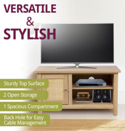 Hallowood Furniture Newquay Oak Effect Small Tv Stand With Real Rattan Front - thumbnail 5