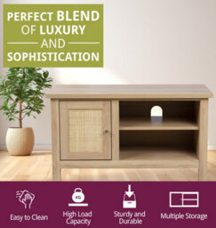 Hallowood Furniture Newquay Oak Effect Small Tv Stand With Real Rattan Front - thumbnail 4