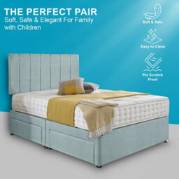 Dining Tables Oslo Matching Headboard Divan Set, 2 Drawer On Same Side With Sprung 1500 Comfort Mattress - Chenille Pale Blue - King - thumbnail 2