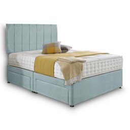 Dining Tables Oslo Matching Headboard Divan Set, 2 Drawer On Same Side With Sprung 1500 Comfort Mattress - Chenille Pale Blue - King - thumbnail 4