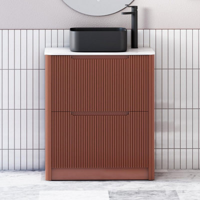 Royal Bathrooms Avenza 600mm Terracotta Clay Floor Standing Countertop Bathroom Vanity Unit 2 Drawer With Art Square Basin - image 1