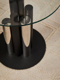 Orsina Glass Silver And Black Base Side Table, Clear Tempered Glass Round Tabletop, Modern Column Base - thumbnail 3