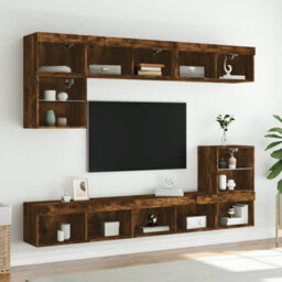 Berkfield Durable Tv Cabinet With Led Lights Smoked Oak 80X30X30 Cm - thumbnail 4