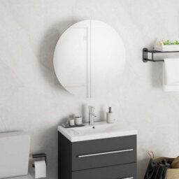 Berkfield Bathroom Cabinet With Round Mirror&led White 40X40X17.5 Cm