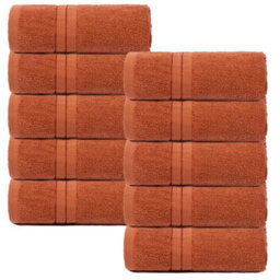 Ohs 10 Pack Of 100% Cotton Hand Towel, 50 X 80Cm - Burnt Orange