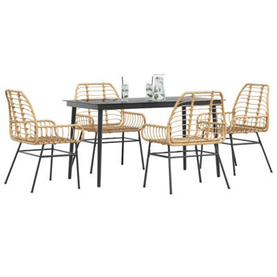 Berkfield 5 Piece Garden Dining Set Brown Poly Rattan Glass - image 1
