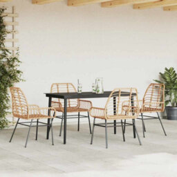 Berkfield 5 Piece Garden Dining Set Brown Poly Rattan Glass - thumbnail 3