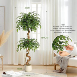 150Cm 5Ft Twisted Trunk Artificial Ficus Tree With White Pot - thumbnail 2
