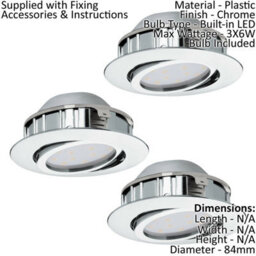 3-Pack Chrome Recessed Ceiling Downlight With Built-In Led - 6W Spotlight - thumbnail 2