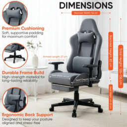 Home Treats Grey Suede Gaming Chair With Footrest Pillow Office Computer Chair With Added Lumbar Support - thumbnail 6
