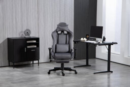 Home Treats Grey Suede Gaming Chair With Footrest Pillow Office Computer Chair With Added Lumbar Support - thumbnail 2