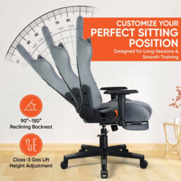 Home Treats Grey Suede Gaming Chair With Footrest Pillow Office Computer Chair With Added Lumbar Support - thumbnail 4