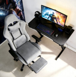 Home Treats Grey Suede Gaming Chair With Footrest Pillow Office Computer Chair With Added Lumbar Support - thumbnail 8