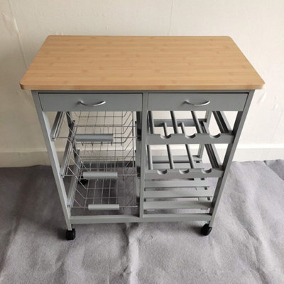 Hygrad Built to Survive Kitchen Trolley Mdf Top White Island Dining Cart Worktop Basket Storage Lockable Wheels Rolling Open Shelf With Drawers - image 1