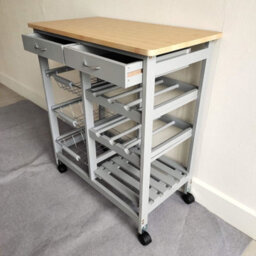 Hygrad Built to Survive Kitchen Trolley Mdf Top White Island Dining Cart Worktop Basket Storage Lockable Wheels Rolling Open Shelf With Drawers - thumbnail 8