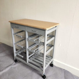 Hygrad Built to Survive Kitchen Trolley Mdf Top White Island Dining Cart Worktop Basket Storage Lockable Wheels Rolling Open Shelf With Drawers - thumbnail 3
