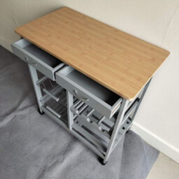Hygrad Built to Survive Kitchen Trolley Mdf Top White Island Dining Cart Worktop Basket Storage Lockable Wheels Rolling Open Shelf With Drawers - thumbnail 5