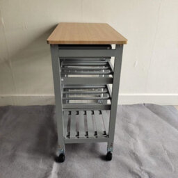 Hygrad Built to Survive Kitchen Trolley Mdf Top White Island Dining Cart Worktop Basket Storage Lockable Wheels Rolling Open Shelf With Drawers - thumbnail 4