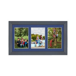 AK Frames 40X20Cm Dark Grey Classic Multi Photo Frame With Blue Mount - Holds 3 Apertures (3X) 6X4 Photos - thumbnail 1