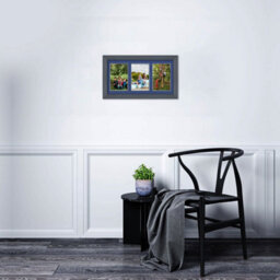 AK Frames 40X20Cm Dark Grey Classic Multi Photo Frame With Blue Mount - Holds 3 Apertures (3X) 6X4 Photos - thumbnail 3