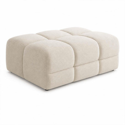 Furnishings For Less UK Jenson Natural Large Plush Velvet Footstool Ottoman Cross Stitching