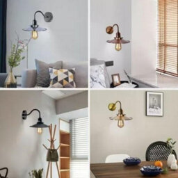 Ledsone Vintage Satin Nickel Wall Sconce Bathroom Swan Neck Wall Light, Antique Flat Lamp Shade - thumbnail 5