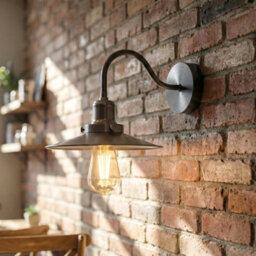 Ledsone Vintage Satin Nickel Wall Sconce Bathroom Swan Neck Wall Light, Antique Flat Lamp Shade - thumbnail 2