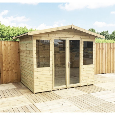 Marlborough - 9 X 6 Pressure Treated T&g Apex Wooden Summerhouse + Overhang + Lock & Key (9Ft X 6Ft) / (9' X 6') (9X6 ) - image 1
