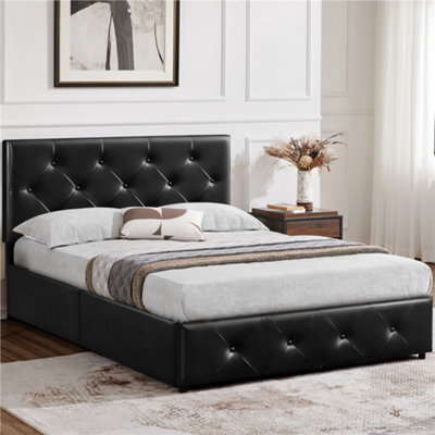 Yaheetech Faux Leather Bed Frame W/ Adjustable Headboard And 2 Drawers Storage - Black / Double - image 1