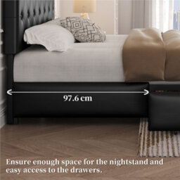 Yaheetech Faux Leather Bed Frame W/ Adjustable Headboard And 2 Drawers Storage - Black / Double - thumbnail 9