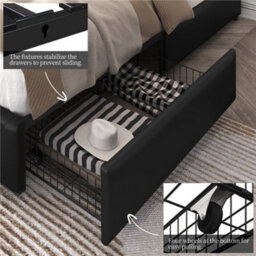 Yaheetech Faux Leather Bed Frame W/ Adjustable Headboard And 2 Drawers Storage - Black / Double - thumbnail 8