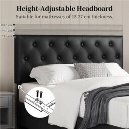 Yaheetech Faux Leather Bed Frame W/ Adjustable Headboard And 2 Drawers Storage - Black / Double - thumbnail 7