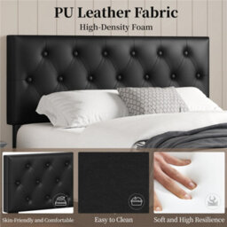 Yaheetech Faux Leather Bed Frame W/ Adjustable Headboard And 2 Drawers Storage - Black / Double - thumbnail 6