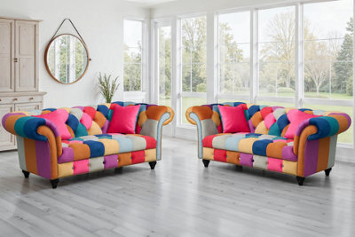 Multicoloured Velvet Patchwork 2 + 2 Seater Chesterfield Sofa Set For Living Room Portofino - image 1